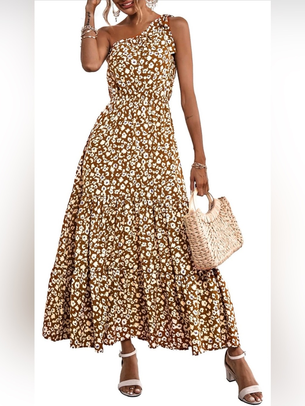 Women’s Mustard Floral Tiered Maxi Skirt